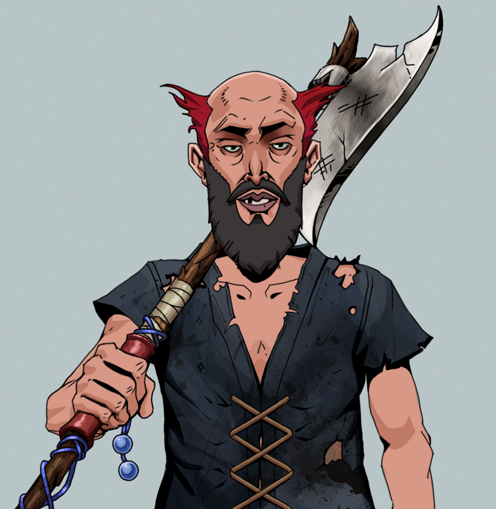 Serious Oleg — Degen Dojo NFT art (Shirtless Runt, Light Grey, Degens, Black Peasant Sack, Serious Oleg, Red Heihachi, Broken Nagatina, Mint)