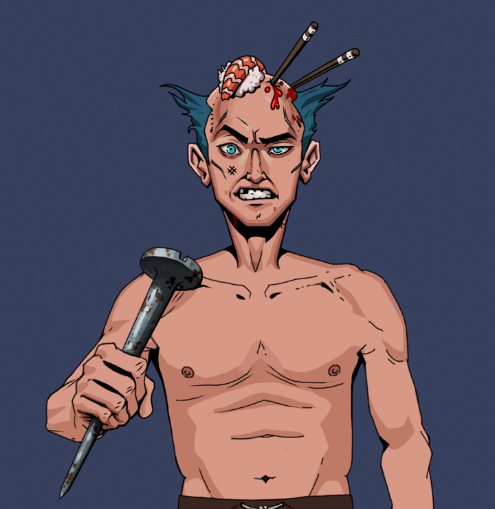 Akuma — Degen Dojo NFT art (Shirtless Runt, Blue Evening, Degens, Akuma, Sushi Fight, Rusty Nail, Mint)