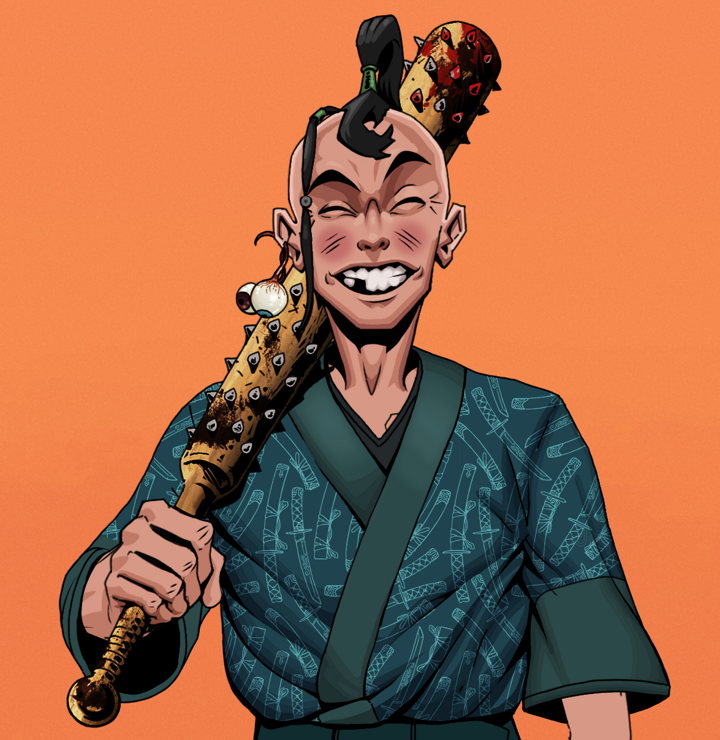 Cheery Haru — Degen Dojo NFT art (Shaman Eyes, Orange Afternoon, Degens, Katanajamas Kimono, Cheery Haru, Shirtless Runt, Dejen Samurai, Yakuza Club, Mint)