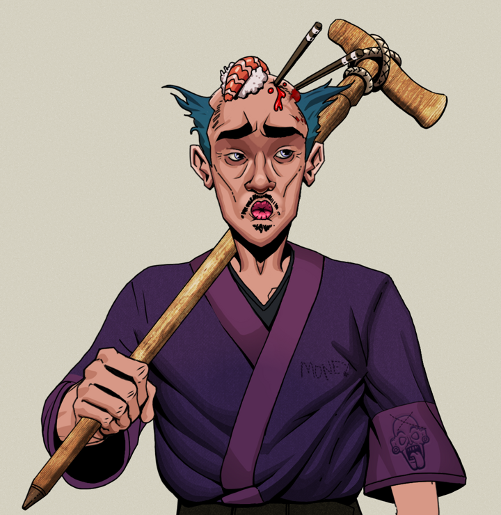 Masumi Steel — Degen Dojo NFT art (Shirtless Runt, Warm Grey, Degens, Money Kimono, Masumi Steel, Sushi Fight, Wooden Walking Cane, Mint)