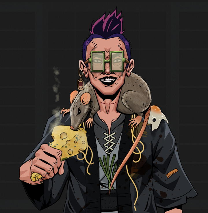 Junichiro Reborn — Degen Dojo NFT art (Dojo Paper Earring, Shoji Night, Degens, Glutton Fight, Junichiro Reborn, Shoji Glasses, Yakuza Hooligan, Mr. Rumi The Rat, Mint)