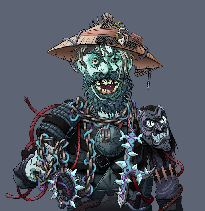 Igor The Bear — Degen Dojo NFT art (Shirtless Runt, Shoji Night, Demons, Black Iron Tosei Gusoku, Igor The Bear, Wide Kasa Fisherman, Heavy Kyoketsu, Mint)