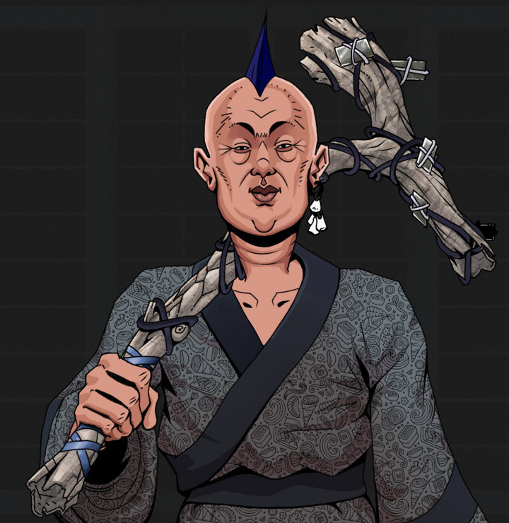Fat Bob — Degen Dojo NFT art (Foes Teeth, Shoji Night, Degens, Sushi Love Loose Kimono, Fat Bob, Shirtless Runt, Mohawk Spike, Large Branch, Mint)