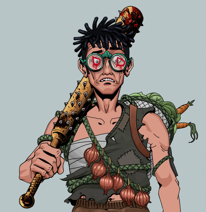 Shitless Botan — Degen Dojo NFT art (Shirtless Runt, Light Grey, Degens, Farmer, Shitless Botan, Dojo Graffiti, Black Bantu Knots, Yakuza Club, Mint)