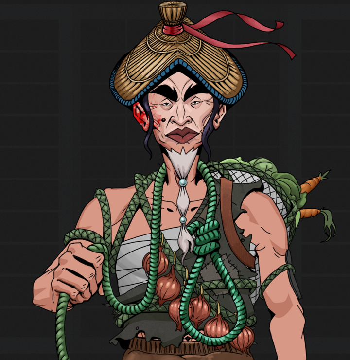 Yuji The Wise — Degen Dojo NFT art (Shirtless Runt, Shoji Night, Degens, Farmer, Yuji The Wise, High Straw Rice Hat, Noose, Mint)