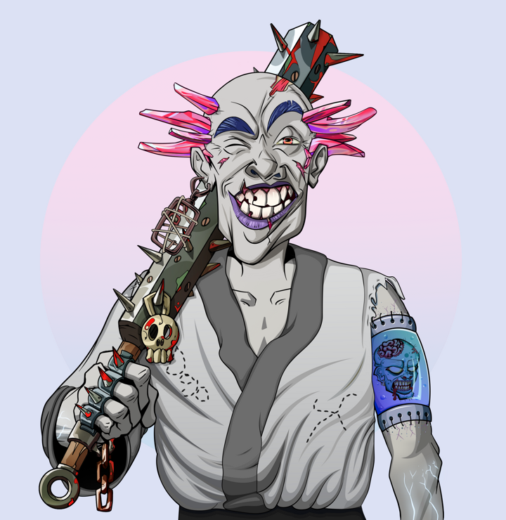 Cheery Haru — Degen Dojo NFT art (Dojo Paper Earring, Purple Night, Demons, No Honor Kimono, Cheery Haru, Shirtless Runt, Dejen Mohawk, Yakuza Club, Mint)