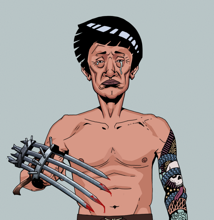 Teary Goro — Degen Dojo NFT art (Shirtless Runt, Light Grey, Degens, Skull Sleeve, Teary Goro, Rock Lee, Tekko-Kagi Claws, Mint)