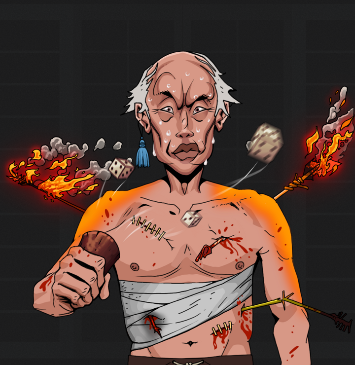 Stresshead Rin — Degen Dojo NFT art (Tassel, Shoji Night, Degens, Bloody Mess, Stresshead Rin, Shirtless Runt, Kung Fu Master, Chō-Han Gambling Dice, Mint)