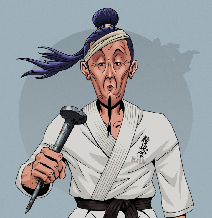 Edmundo — Degen Dojo NFT art (Shirtless Runt, Grey Mist, Degens, Student Gi, Edmundo, Long Flowing, Rusty Nail, Mint)