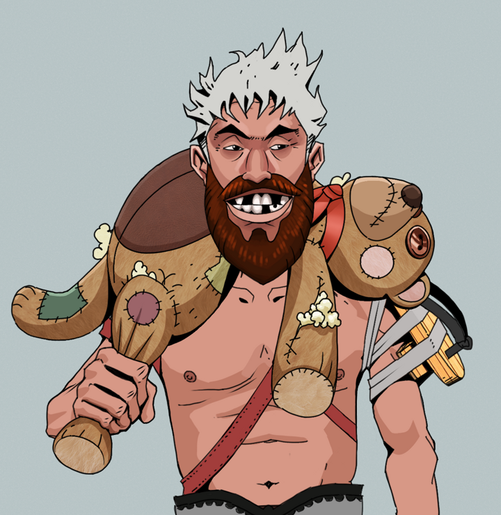 Igor The Bear — Degen Dojo NFT art (Shirtless Runt, Light Grey, Degens, Strap On Geta, Igor The Bear, Short Spiky Grey, Teddy Bear, Mint)