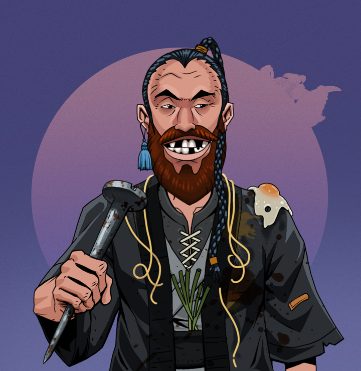 Igor The Bear — Degen Dojo NFT art (Tassel, Purple Night, Degens, Glutton Fight, Igor The Bear, Shirtless Runt, Braided Samurai Ponytail, Rusty Nail, Mint)