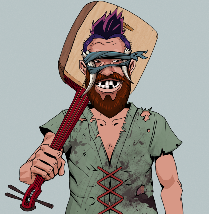 Igor The Bear — Degen Dojo NFT art (Shirtless Runt, Light Grey, Degens, Dirty Peasant Rags, Igor The Bear, Tied Horns, Yakuza Hooligan, Shamisen, Mint)