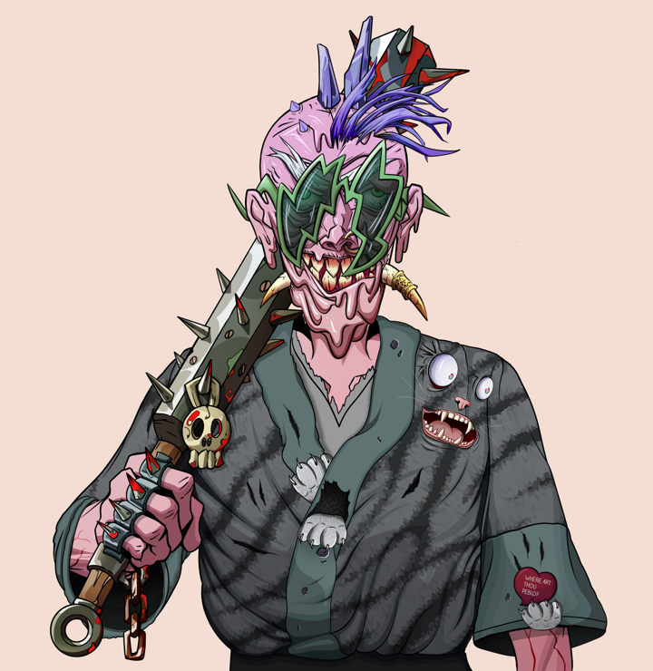 Assassin Fuzen — Degen Dojo NFT art (Shirtless Runt, Orange Afternoon, Demons, Cet Kimono, Assassin Fuzen, Shoji Glasses, Yakuza Ruffian, Yakuza Club, Mint)
