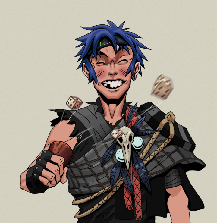 Cheery Haru — Degen Dojo NFT art (Shirtless Runt, Warm Grey, Degens, Bird Shaman, Cheery Haru, Bum Headband Ruffian, Chō-Han Gambling Dice, Mint)