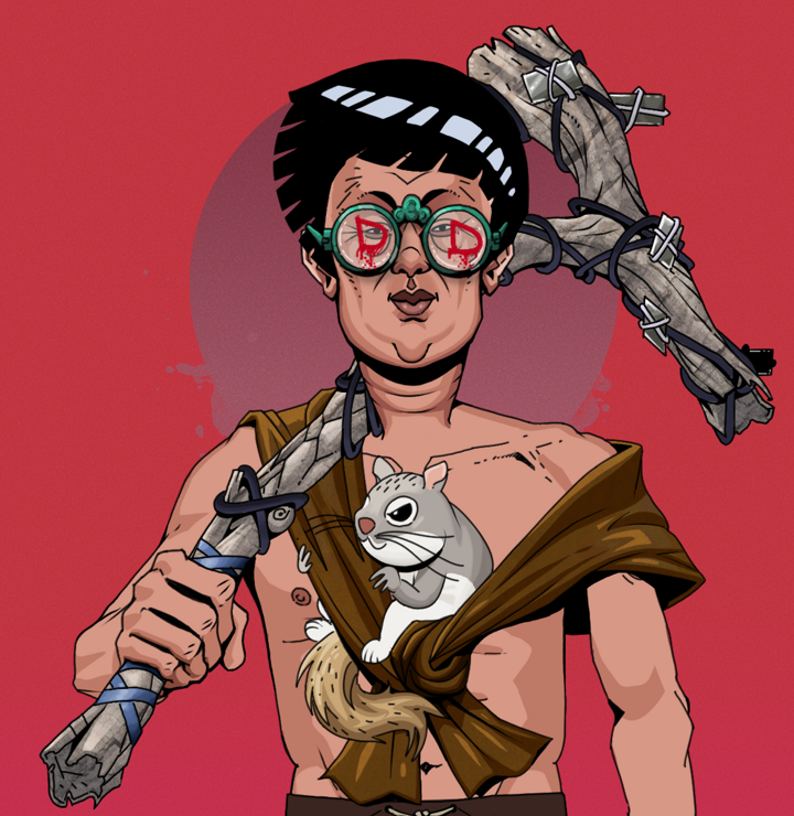 Fat Bob — Degen Dojo NFT art (Shirtless Runt, Red High Moon, Degens, Little Momonga Friend, Fat Bob, Dojo Graffiti, Rock Lee, Large Branch, Mint)