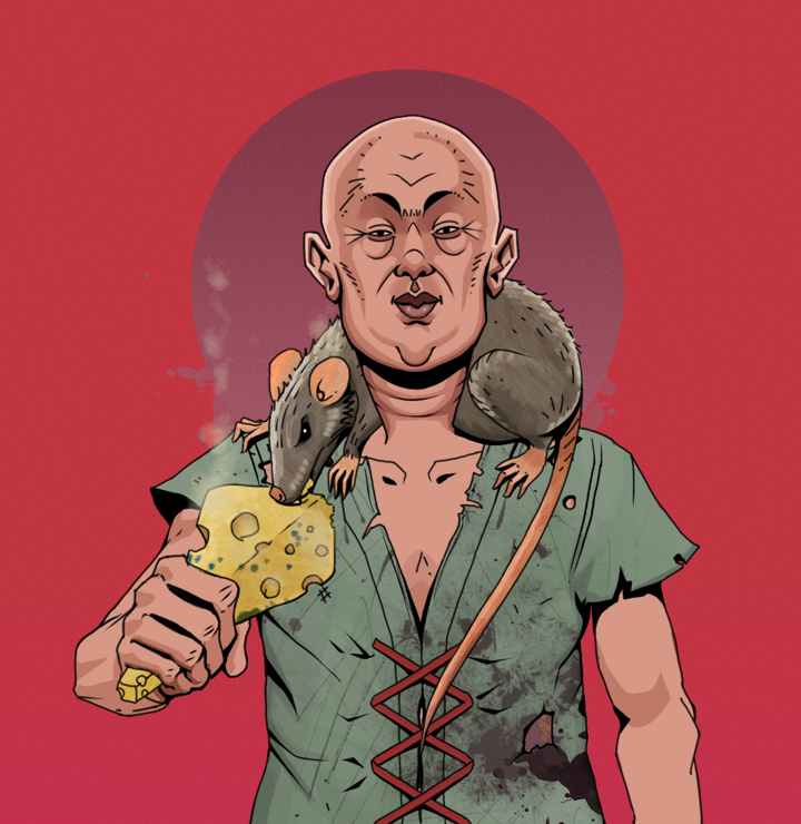 Fat Bob — Degen Dojo NFT art (Shirtless Runt, Red High Moon, Degens, Dirty Peasant Rags, Fat Bob, Bald, Mr. Rumi The Rat, Mint)