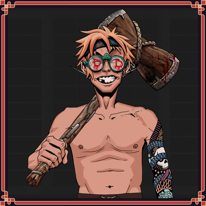 Cheery Haru — Degen Dojo NFT art (Nails, Shoji Night, Cheery Haru, Skull Sleeve, Degen, Dojo Graffiti, Tiger Headband Ruffian, Vengeful Dojo Smack, Wooden Warhammer, Framed)