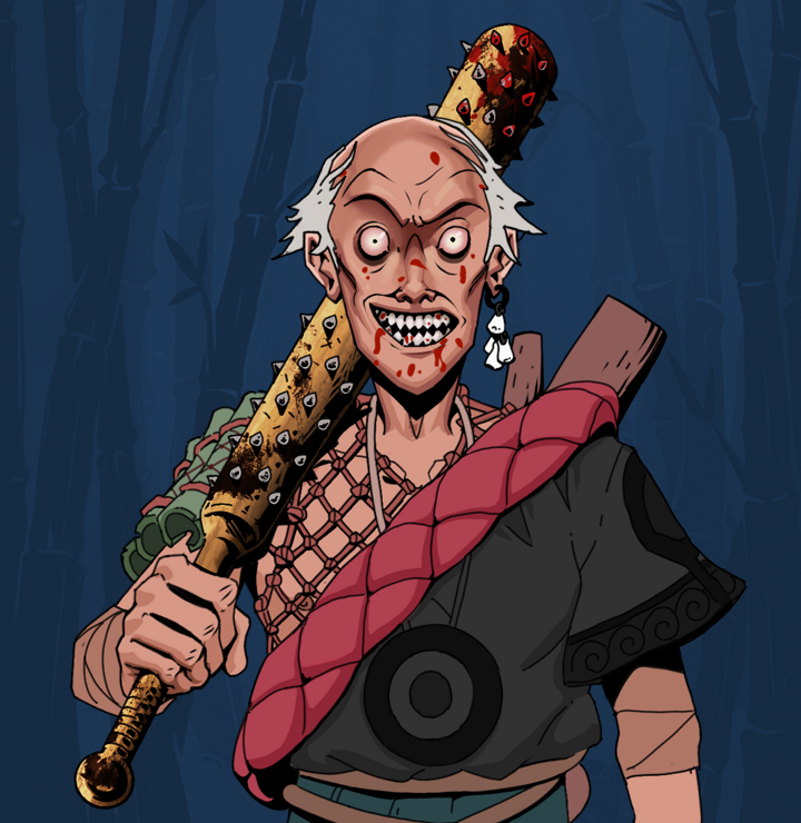 Assassin Fuzen — Degen Dojo NFT art (Foes Teeth, Night Forest, Degens, Village Leader, Assassin Fuzen, Shirtless Runt, Kung Fu Master, Yakuza Club, Mint)