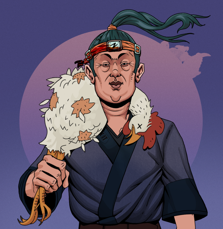 Fat Bob — Degen Dojo NFT art (Shirtless Runt, Purple Night, Degens, Fuck You Kimono, Fat Bob, Green Bandana, Chicken, Mint)