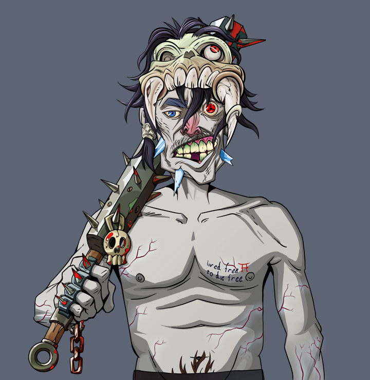 Akuma — Degen Dojo NFT art (Shirtless Runt, Shoji Night, Demons, Nudey Freak, Akuma, Sabertooth Skull, Yakuza Club, Mint)