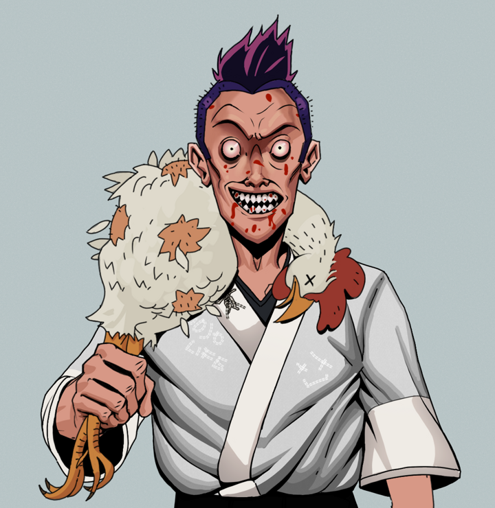 Assassin Fuzen — Degen Dojo NFT art (Shirtless Runt, Light Grey, Degens, No Honor Kimono, Assassin Fuzen, Yakuza Hooligan, Chicken, Mint)