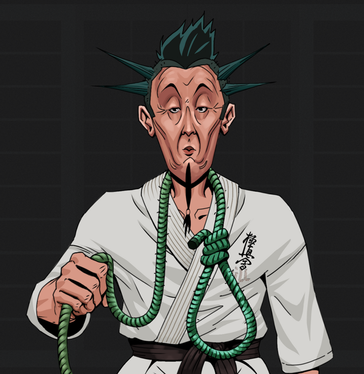 Edmundo — Degen Dojo NFT art (Shirtless Runt, Shoji Night, Degens, Student Gi, Edmundo, Yakuza Ruffian, Noose, Mint)