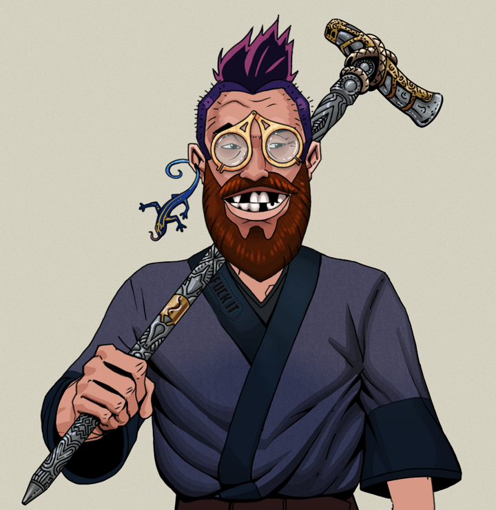 Igor The Bear — Degen Dojo NFT art (Lizard, Warm Grey, Degens, Fuck You Kimono, Igor The Bear, Pocket Glasses, Yakuza Hooligan, Artisan Walking Cane, Mint)