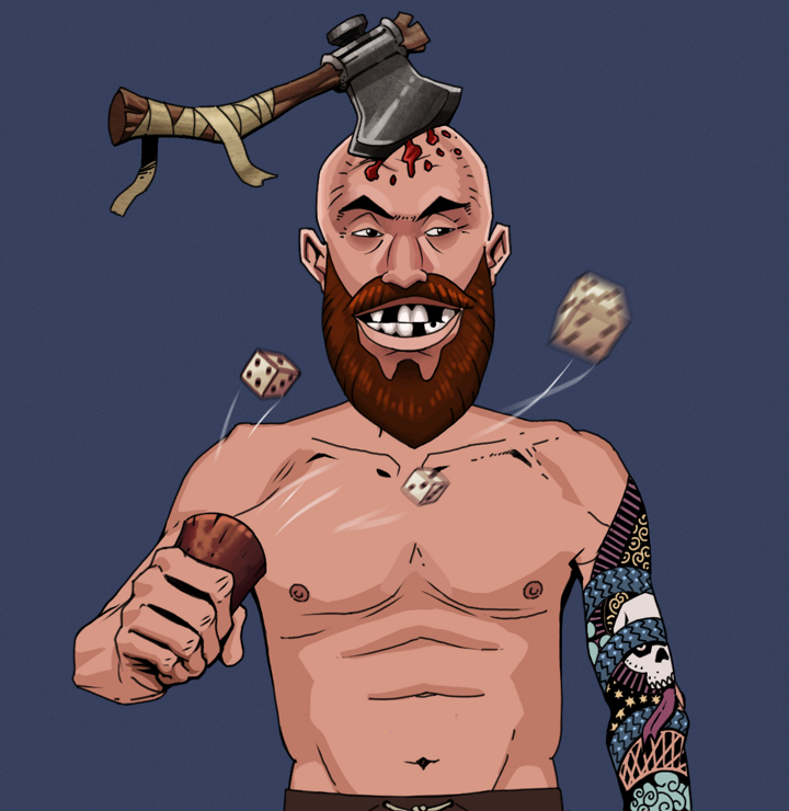 Igor The Bear — Degen Dojo NFT art (Shirtless Runt, Blue Evening, Degens, Skull Sleeve, Igor The Bear, Splitting Axe Ache, Chō-Han Gambling Dice, Mint)
