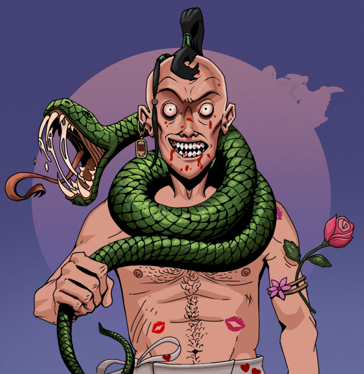 Assassin Fuzen — Degen Dojo NFT art (Dojo Paper Earring, Purple Night, Degens, Womanizer, Assassin Fuzen, Shirtless Runt, Dejen Samurai, Enchanted Snake, Mint)