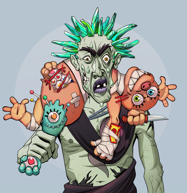 Stresshead Rin — Degen Dojo NFT art (Shirtless Runt, Grey Mist, Demons, Little Momonga Friend, Stresshead Rin, Zapachi, Teddy Bear, Mint)
