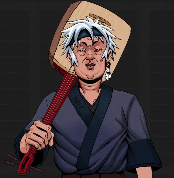 Fat Bob — Degen Dojo NFT art (Foes Teeth, Shoji Night, Degens, Fuck You Kimono, Fat Bob, Shirtless Runt, White Ruffian, Shamisen, Mint)
