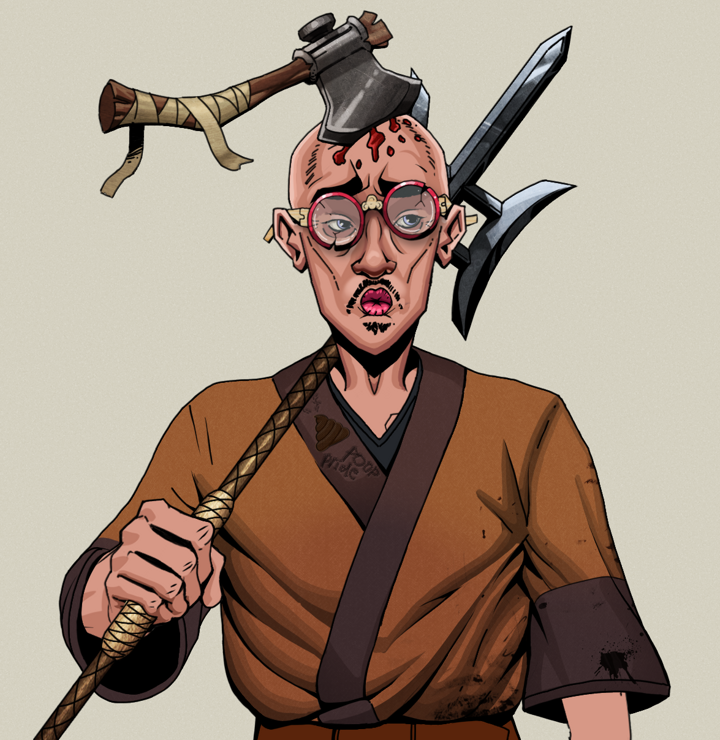 Masumi Steel — Degen Dojo NFT art (Shirtless Runt, Warm Grey, Degens, Poop Pride Kimono, Masumi Steel, Broken Glasses, Splitting Axe Ache, Bishamon Yari, Mint)
