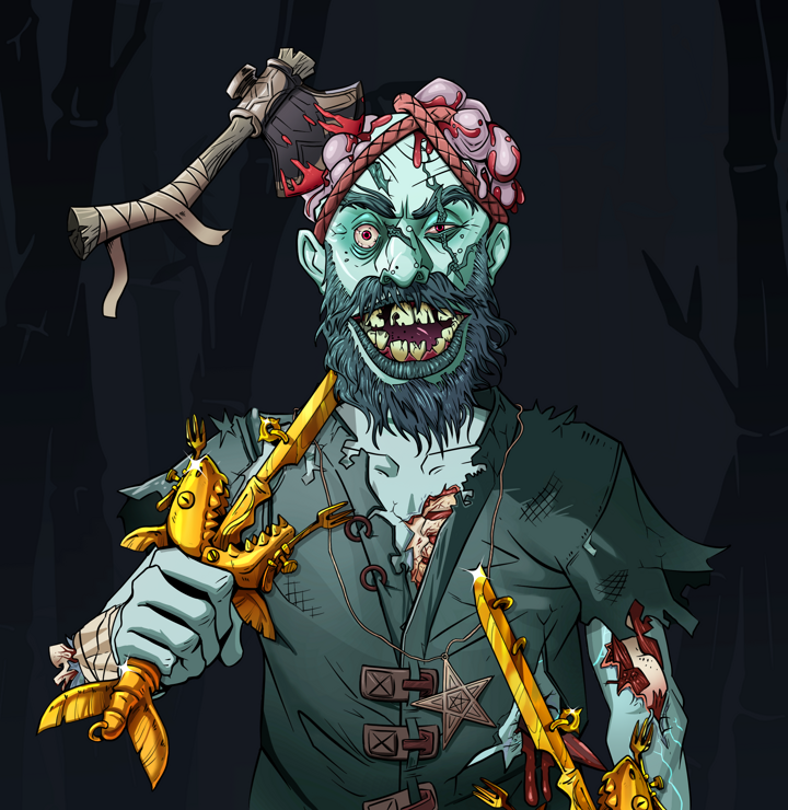 Igor The Bear — Degen Dojo NFT art (Shirtless Runt, Night Forest, Demons, Dirty Peasant Rags, Igor The Bear, Splitting Axe Ache, Golden Sai, Mint)