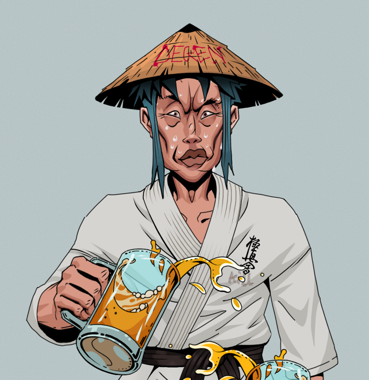 Stresshead Rin — Degen Dojo NFT art (Shirtless Runt, Light Grey, Degens, Student Gi, Stresshead Rin, Degen Graffiti Rice Hat, Beer Splash, Mint)