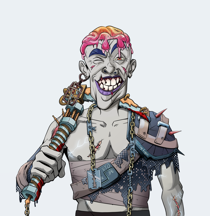 Cheery Haru — Degen Dojo NFT art (Dojo Paper Earring, Light Grey, Demons, Dried Straw, Cheery Haru, Shirtless Runt, Rock Lee, Rusty Kusarigama, Mint)