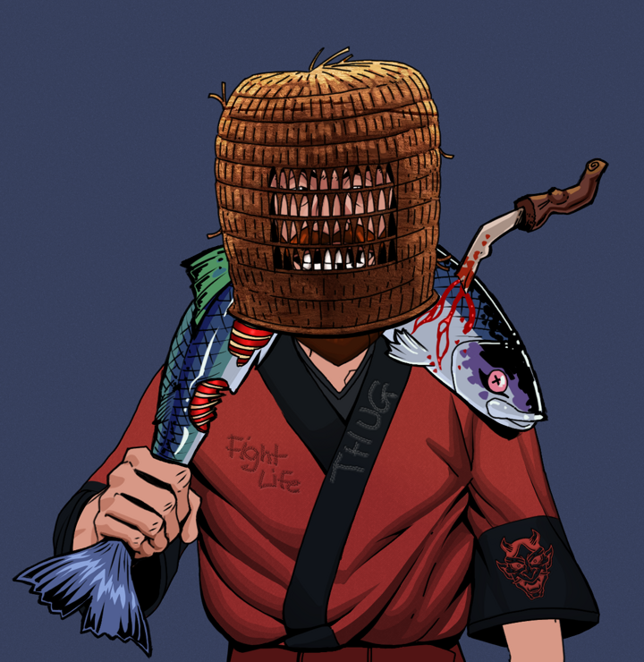 Igor The Bear — Degen Dojo NFT art (Shirtless Runt, Blue Evening, Degens, Red Oni Kimono, Igor The Bear, Tengai Basket, Dead Fish, Mint)