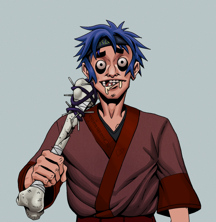 Drooling Azuma — Degen Dojo NFT art (Shirtless Runt, Light Grey, Degens, Proud Dejen Kimono, Drooling Azuma, Bum Headband Ruffian, Spiky Femur, Mint)