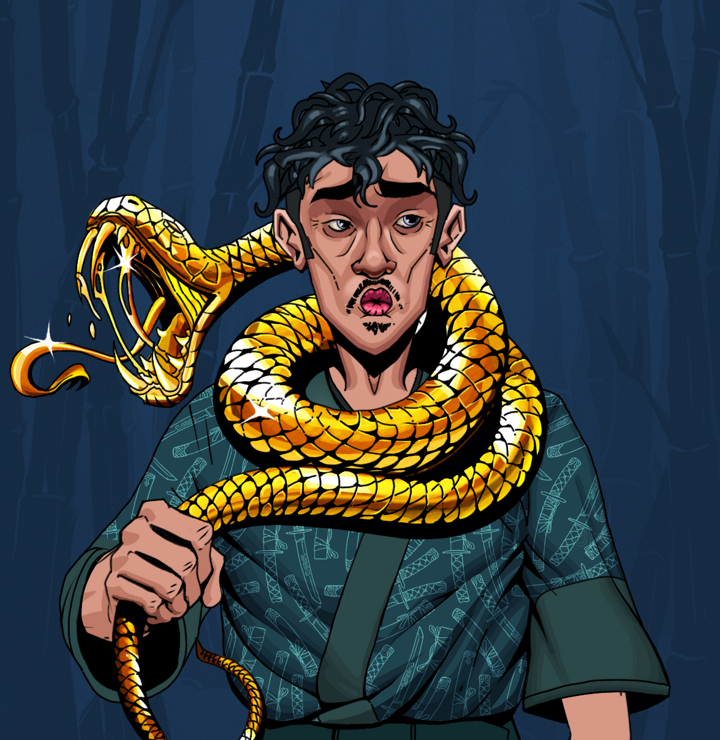 Masumi Steel — Degen Dojo NFT art (Shirtless Runt, Night Forest, Degens, Katanajamas Kimono, Masumi Steel, Messy, Golden Snake, Mint)