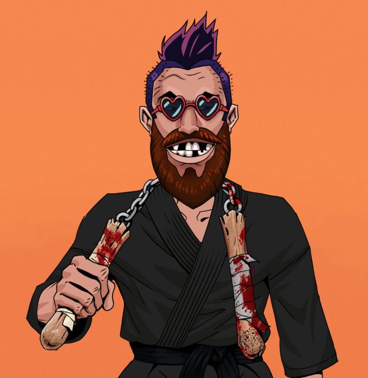 Igor The Bear — Degen Dojo NFT art (Shirtless Runt, Orange Afternoon, Degens, Master Black Gi, Igor The Bear, Loveheart Shades, Yakuza Hooligan, Bloody Nunchucks, Mint)