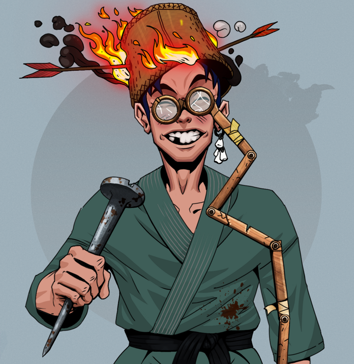 Cheery Haru — Degen Dojo NFT art (Foes Teeth, Grey Mist, Degens, Fight Gi, Cheery Haru, Telescopic Glasses, Burning Basket, Rusty Nail, Mint)