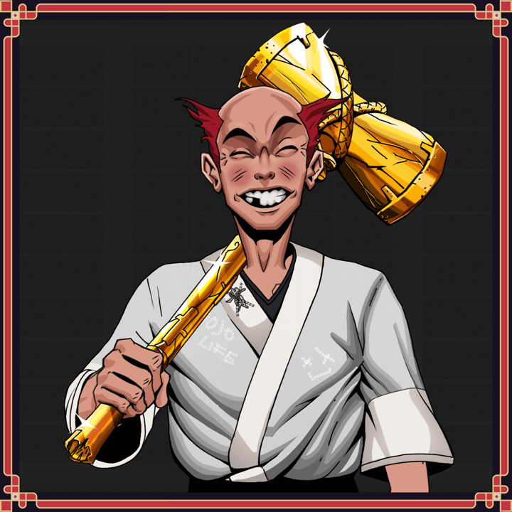 Cheery Haru — Degen Dojo NFT art (Shirtless Runt, Shoji Night, Cheery Haru, No Honor Kimono, Degen, Red Heihachi, Ronin Hurricane Pinch, Golden Warhammer, Framed)