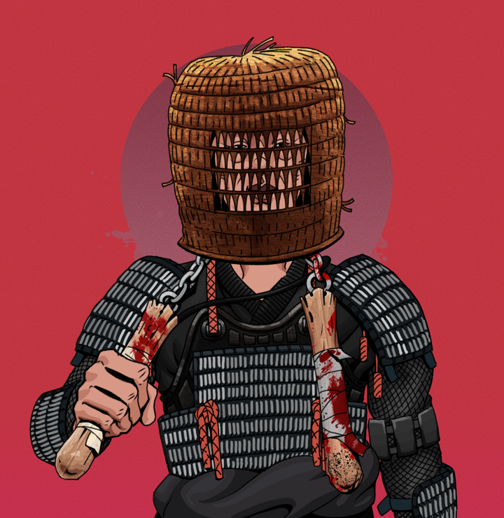 Fat Bob — Degen Dojo NFT art (Shirtless Runt, Red High Moon, Degens, Black Iron Tosei Gusoku, Fat Bob, Tengai Basket, Bloody Nunchucks, Mint)