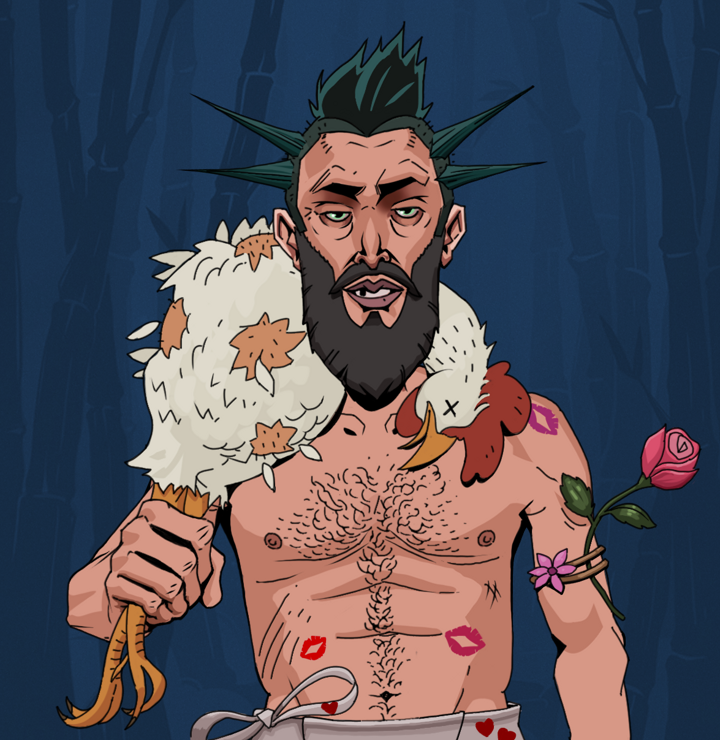 Serious Oleg — Degen Dojo NFT art (Shirtless Runt, Night Forest, Degens, Womanizer, Serious Oleg, Yakuza Ruffian, Chicken, Mint)