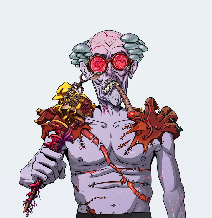 Raikou The Stoner — Degen Dojo NFT art (Dojo Paper Earring, Light Grey, Demons, Mercenary, Raikou The Stoner, Broken Glasses, Kung Fu Master, Rusty Nail, Mint)