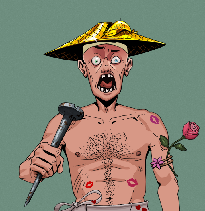 Tokuda — Degen Dojo NFT art (Shirtless Runt, Olive Green, Degens, Womanizer, Tokuda, Golden Kasa Fisherman, Rusty Nail, Mint)