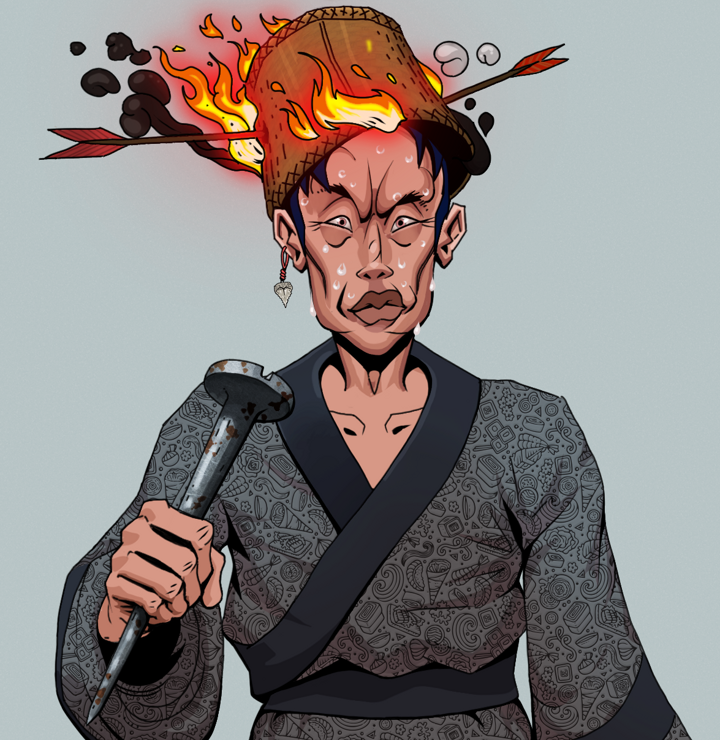 Stresshead Rin — Degen Dojo NFT art (Shark Tooth, Light Grey, Degens, Sushi Love Loose Kimono, Stresshead Rin, Shirtless Runt, Burning Basket, Rusty Nail, Mint)