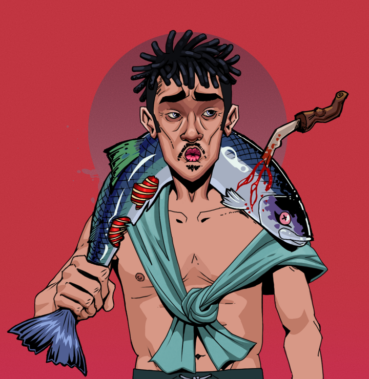 Masumi Steel — Degen Dojo NFT art (Shirtless Runt, Red High Moon, Degens, Queeny Chic, Masumi Steel, Black Bantu Knots, Dead Fish, Mint)