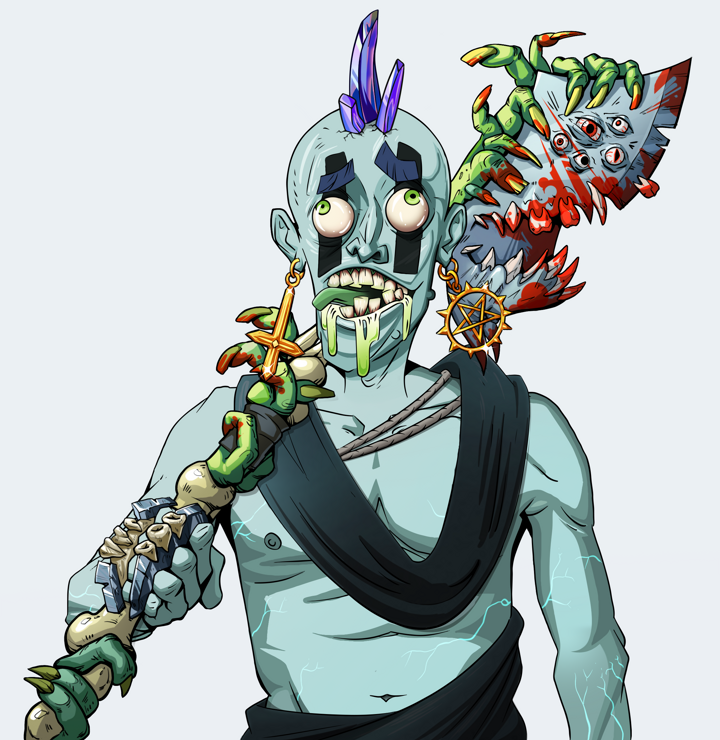 Toxic Azuma — Degen Dojo NFT art (Golden Jesuit Crosses, Light Grey, Demons, Queeny Chic, Toxic Azuma, Shirtless Runt, Mohawk Spike, Broken Nagatina, Mint)