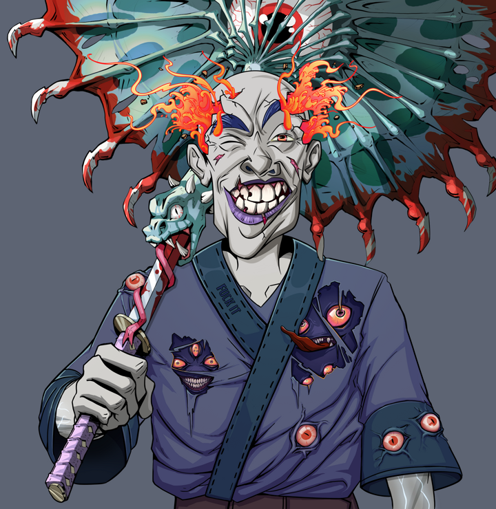 Cheery Haru — Degen Dojo NFT art (Shirtless Runt, Shoji Night, Demons, Fuck You Kimono, Cheery Haru, Red Heihachi, Floral Parasol, Mint)