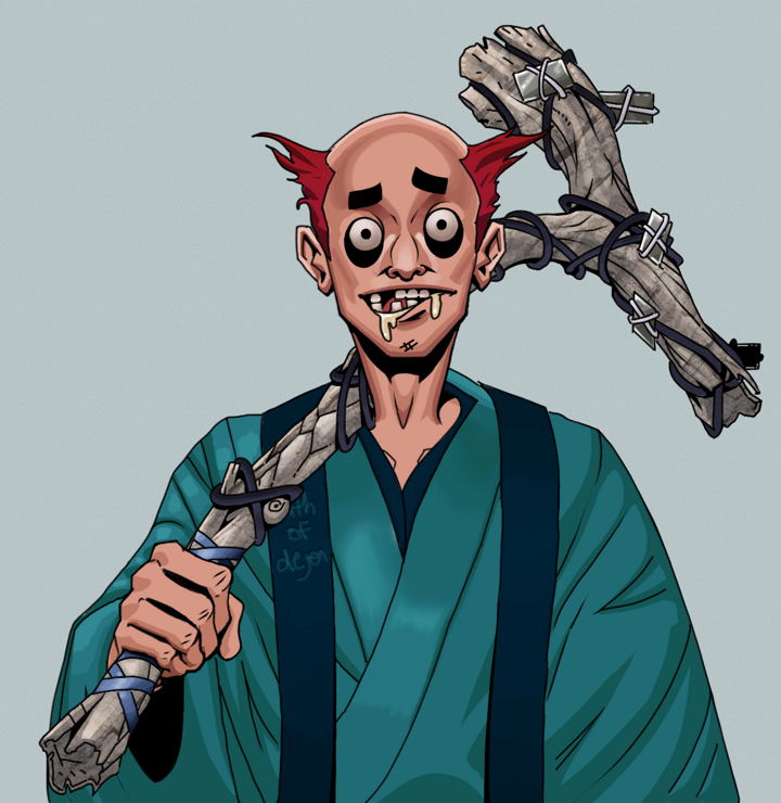 Drooling Azuma — Degen Dojo NFT art (Shirtless Runt, Light Grey, Degens, Dejen Apostate, Drooling Azuma, Red Heihachi, Large Branch, Mint)